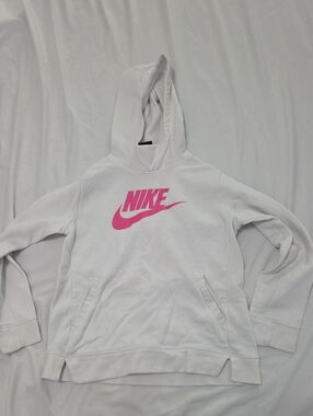 Nike White Hoodie with Bright Pink Swoosh